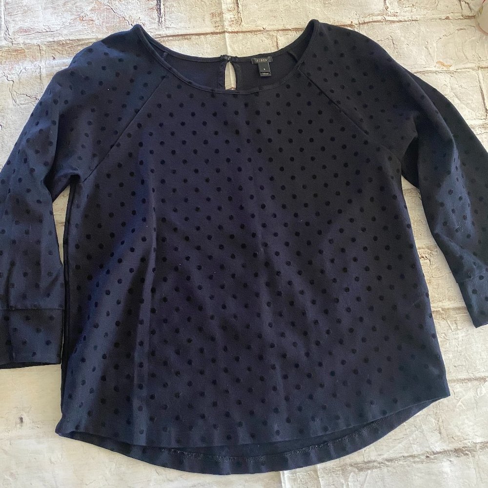 J Crew Black Velvet Polka Dot Top